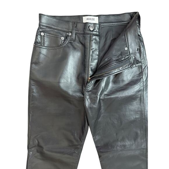 AGOLDE Recycled‎ Leather Fitted 90's Trouser Pants Detox Black Size 27 - Picture 9 of 14
